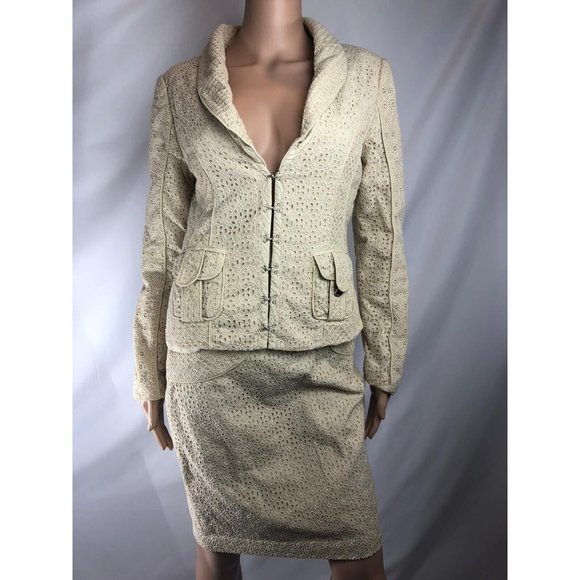 Marciano Women’s Suit Set 3 Pieces Broderie Blazer Skirt Knee Length 4 Short 0